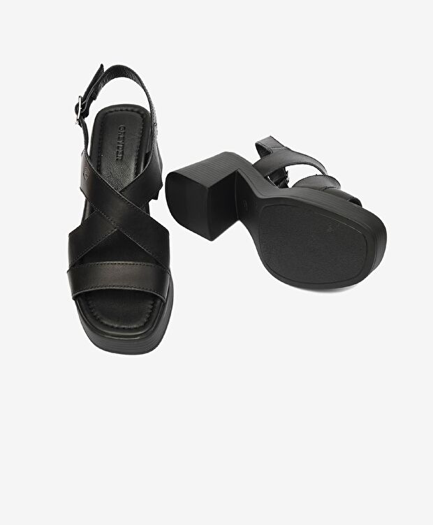 Kadın Siyah Hakiki Deri Topuklu Sandalet - 6