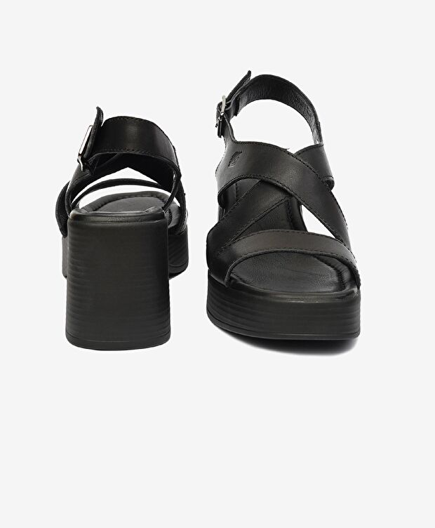 Kadın Siyah Hakiki Deri Topuklu Sandalet - 7