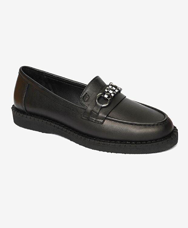 Kadın Siyah Hakiki Deri Loafer Ayakkabı - 1