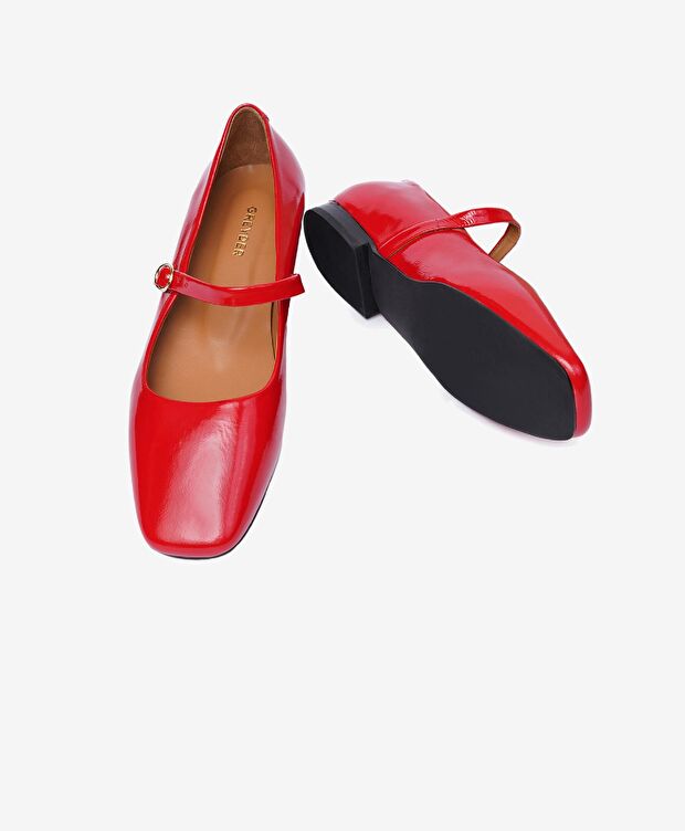 Kadın Kırmızı Rugan Hakiki Deri Babet - 6