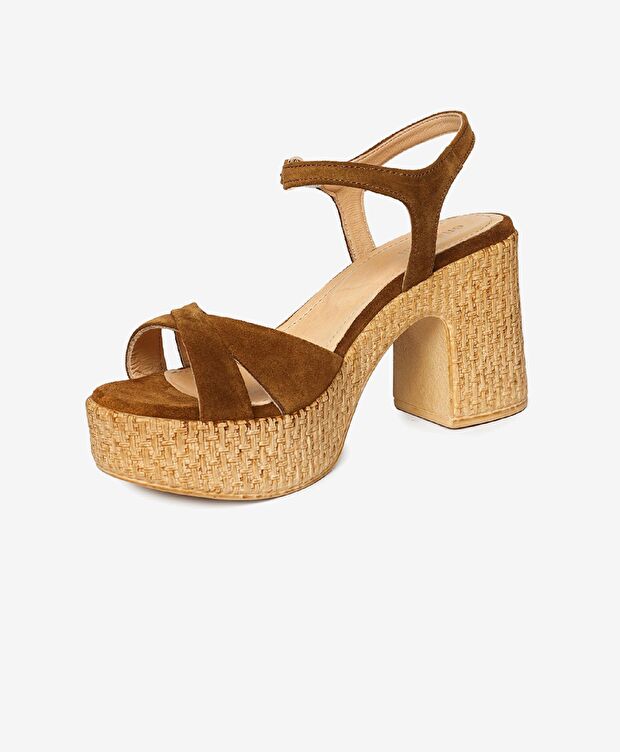 Kadın Sigaro Süet Hakiki Deri Topuklu Sandalet - 3