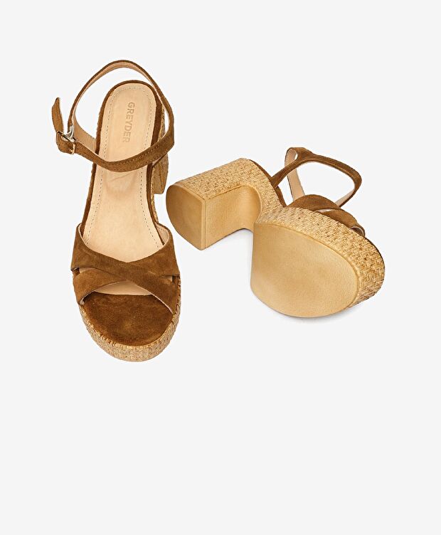 Kadın Sigaro Süet Hakiki Deri Topuklu Sandalet - 6