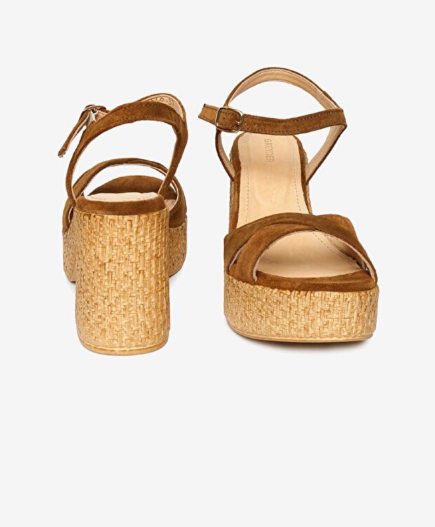 Kadın Sigaro Süet Hakiki Deri Topuklu Sandalet - 7