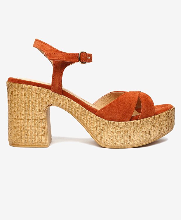 Kadın Turuncu Hakiki Deri Sandalet - 1