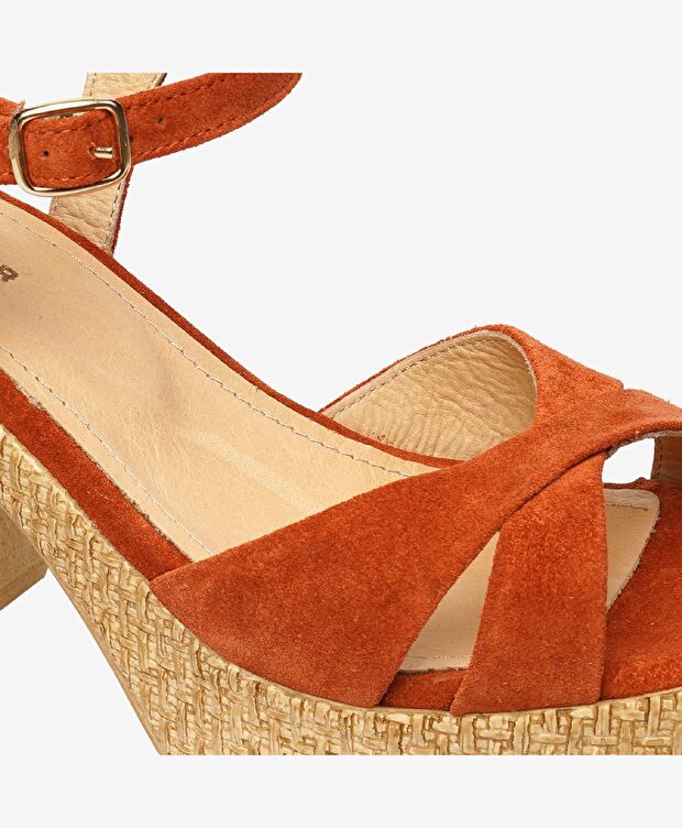Kadın Turuncu Hakiki Deri Sandalet - 5