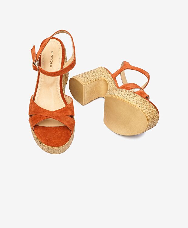 Kadın Turuncu Hakiki Deri Sandalet - 6