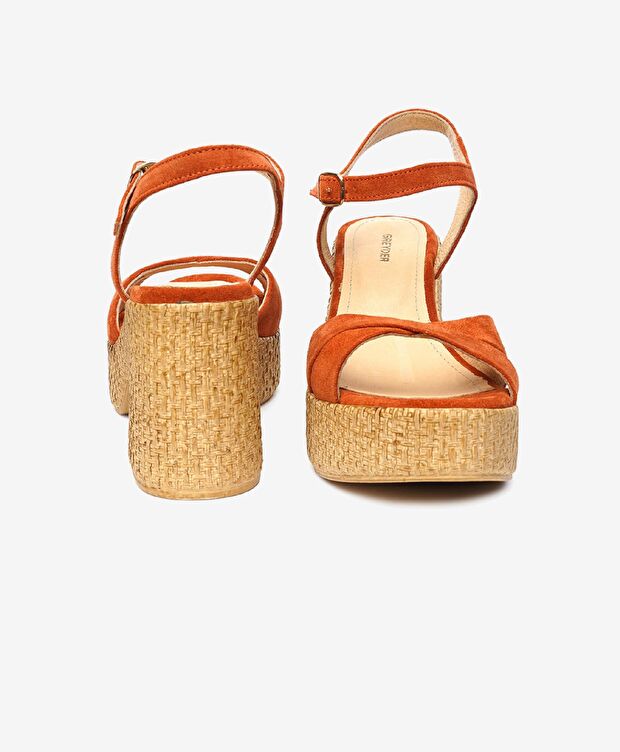 Kadın Turuncu Hakiki Deri Sandalet - 7