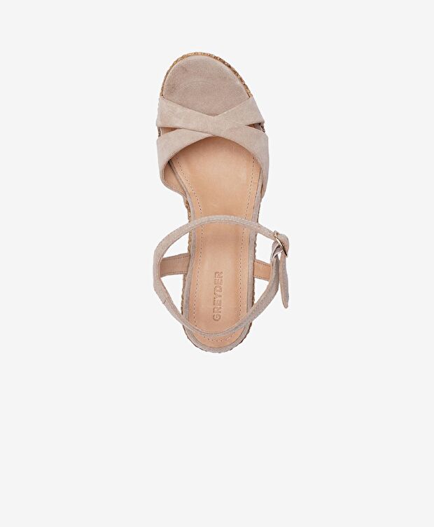 Kadın Bej Süet Hakiki Deri Topuklu Sandalet - 4