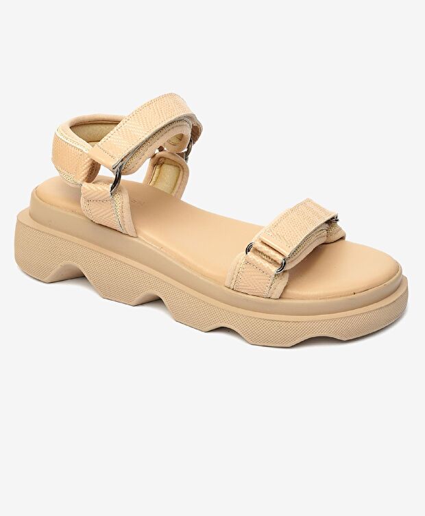 Kadın Krem Hakiki Deri Sandalet - 2