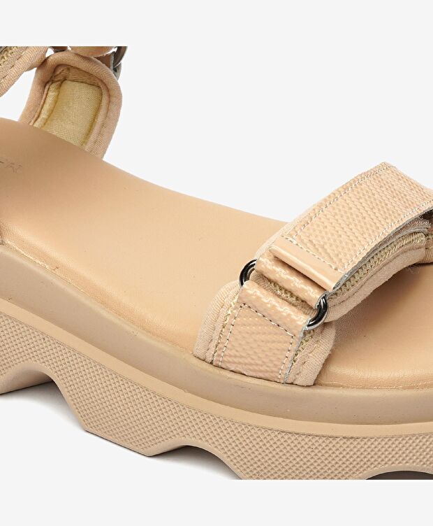 Kadın Krem Hakiki Deri Sandalet - 5