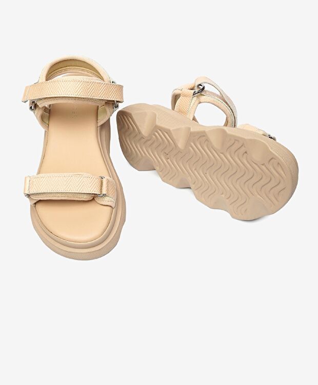 Kadın Krem Hakiki Deri Sandalet - 6