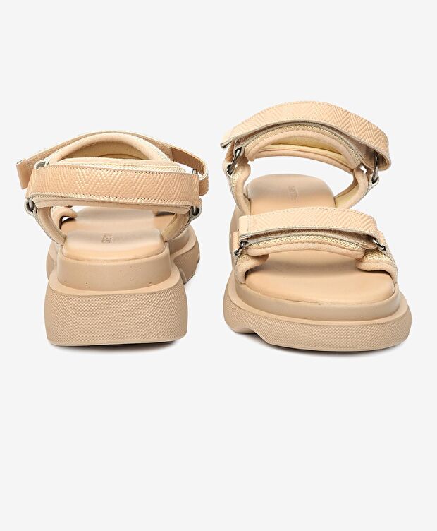 Kadın Krem Hakiki Deri Sandalet - 7