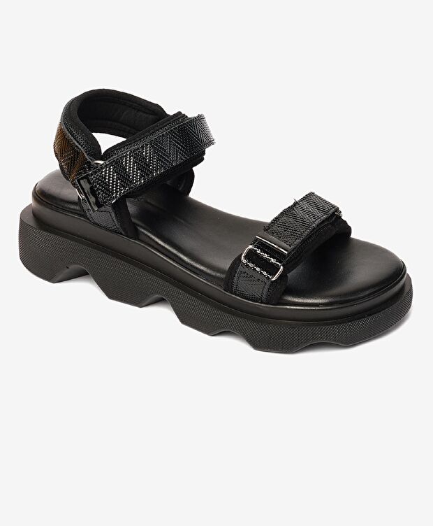 Kadın Siyah Hakiki Deri Sandalet - 2