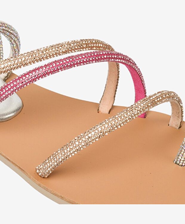Kadın Pembe Hakiki Deri Taşlı Sandalet - 7
