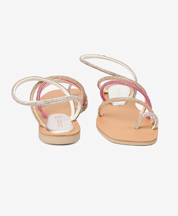 Kadın Pembe Hakiki Deri Taşlı Sandalet - 9