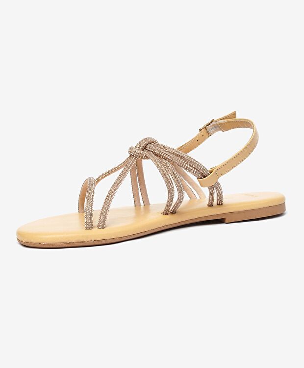 Kadın Pembe Taşlı Hakiki Deri Sandalet - 3