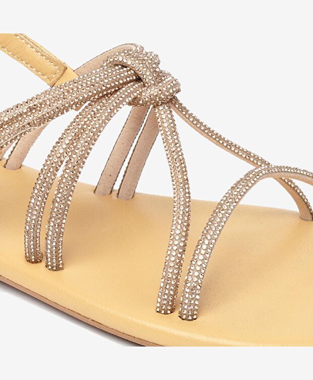 Kadın Pembe Taşlı Hakiki Deri Sandalet - 5