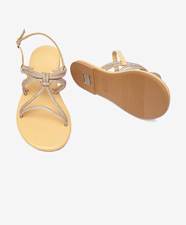 Kadın Pembe Taşlı Hakiki Deri Sandalet - 6