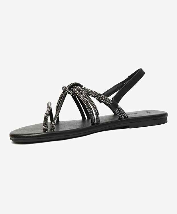 Kadın Platin Taşlı Hakiki Deri Sandalet - 3