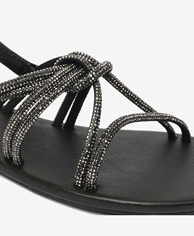 Kadın Platin Taşlı Hakiki Deri Sandalet - 5