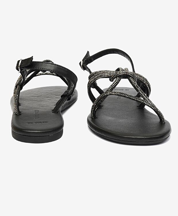 Kadın Platin Taşlı Hakiki Deri Sandalet - 7