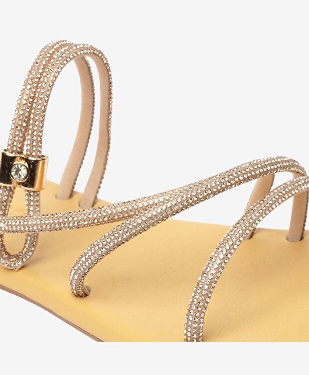 Kadın Pembe Taşlı Hakiki Deri Sandalet - 5