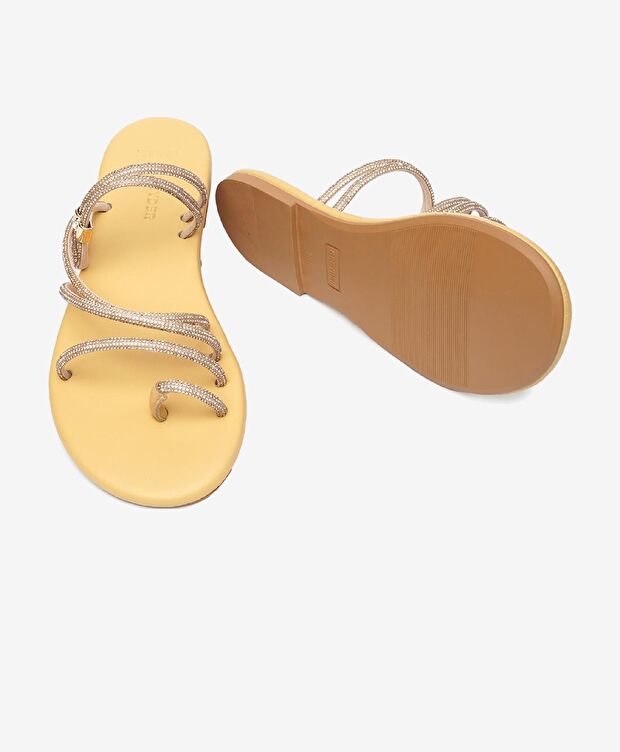 Kadın Pembe Taşlı Hakiki Deri Sandalet - 6