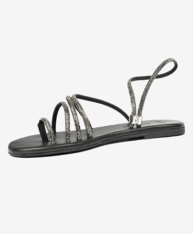 Kadın Platin Hakiki Deri Taşlı Sandalet - 3