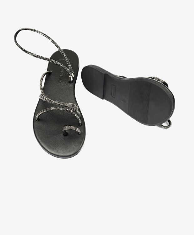 Kadın Platin Hakiki Deri Taşlı Sandalet - 5