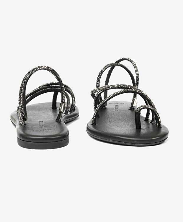 Kadın Platin Hakiki Deri Taşlı Sandalet - 6