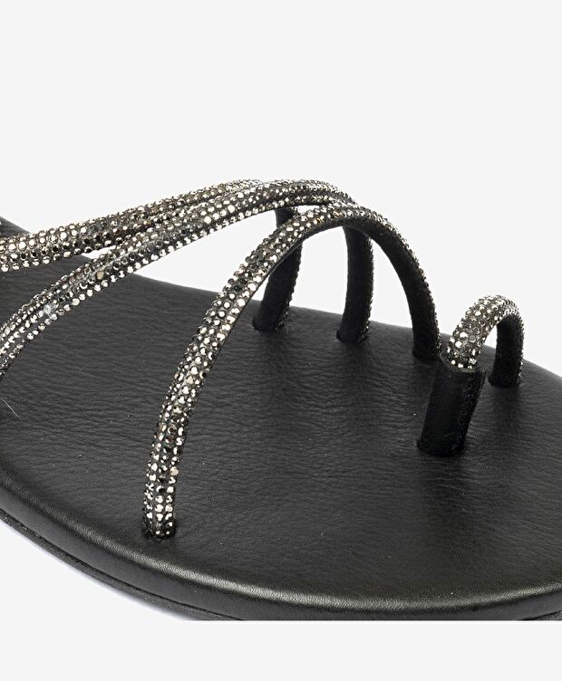 Kadın Platin Hakiki Deri Taşlı Sandalet - 7