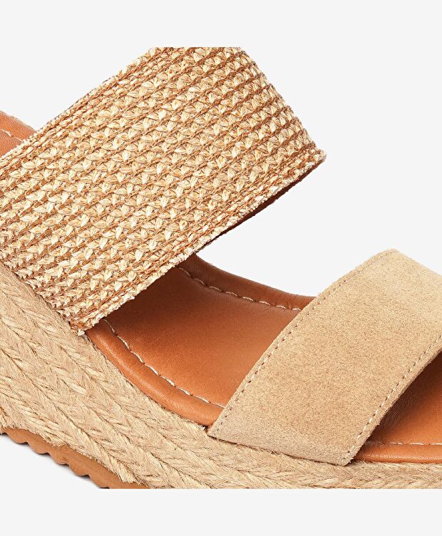 Kadın Bej Keten-Bisküvi Süet Topuklu Terlik - 5