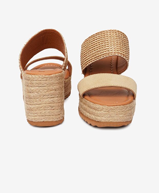 Kadın Bej Keten-Bisküvi Süet Topuklu Terlik - 7