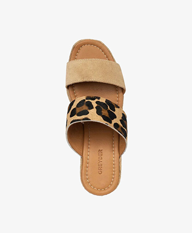 Kadın Leopar-Bisküvi Süet Hakiki Deri Topuklu Terlik - 4