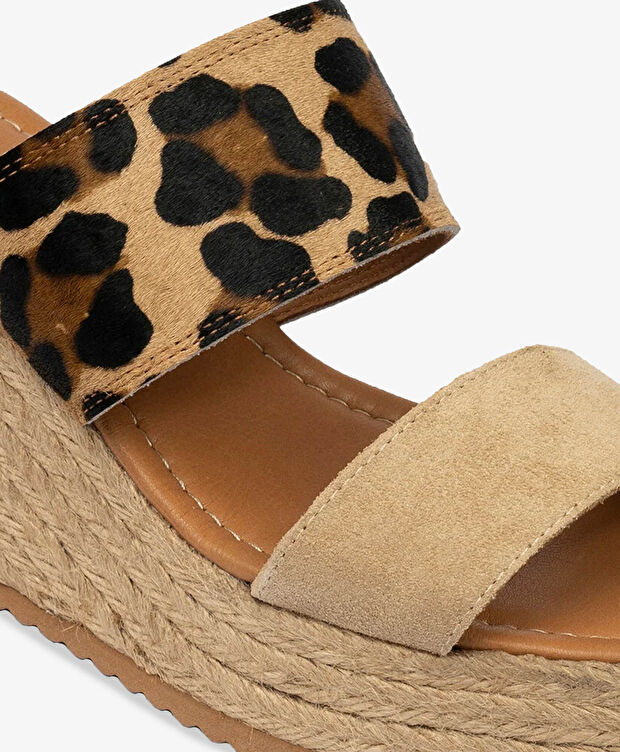 Kadın Leopar-Bisküvi Süet Hakiki Deri Topuklu Terlik - 5