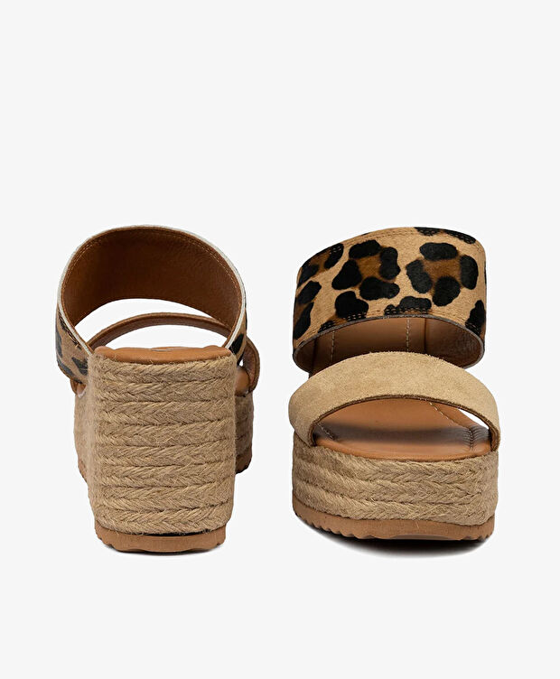 Kadın Leopar-Bisküvi Süet Hakiki Deri Topuklu Terlik - 7