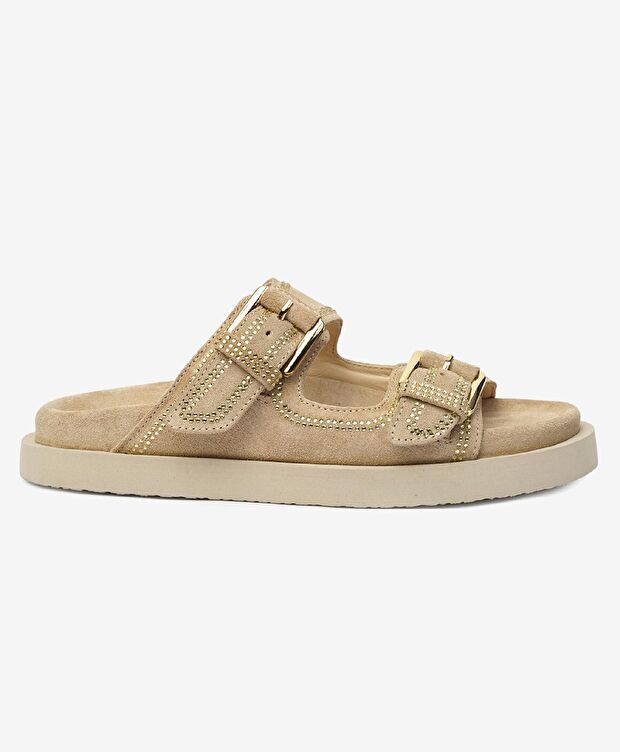 Kadın Bej Hakiki Deri Terlik - 1