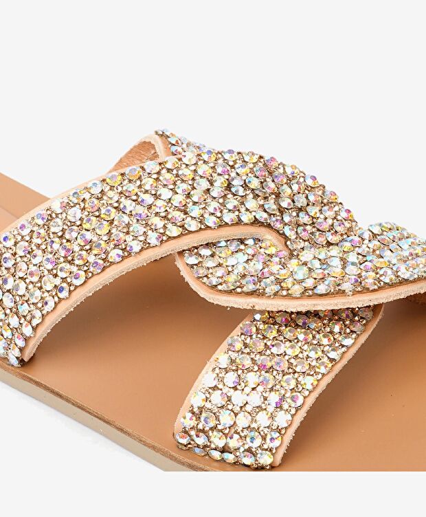 Kadın Pembe Hakiki Deri Taşlı Terlik - 5