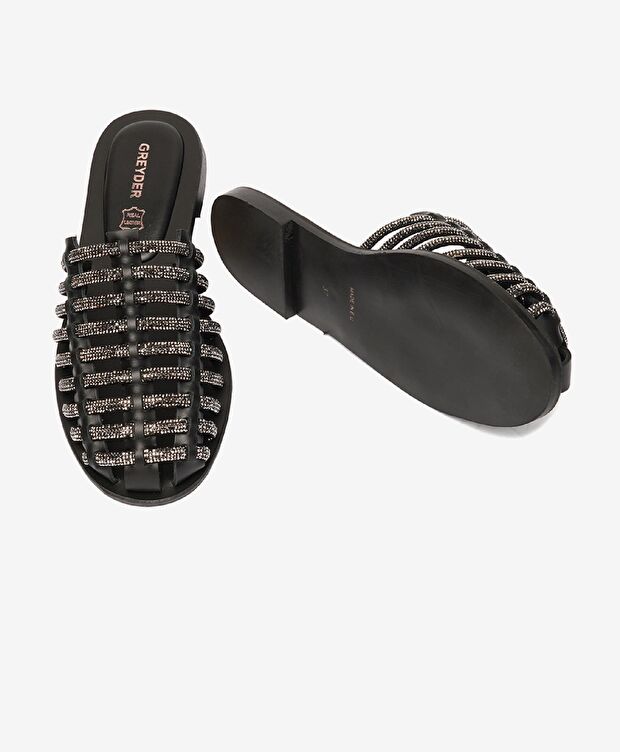 Kadın Siyah Taşlı Terlik - 6