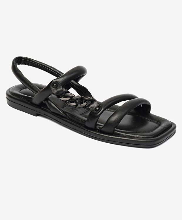 Kadın Siyah Hakiki Deri Sandalet - 1