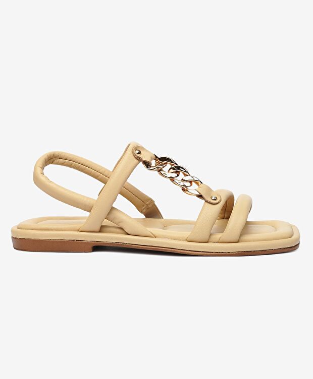 Kadın Bej Hakiki Deri Sandalet - 1