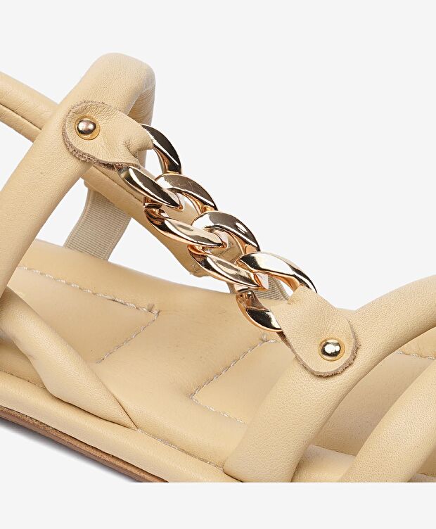 Kadın Bej Hakiki Deri Sandalet - 5