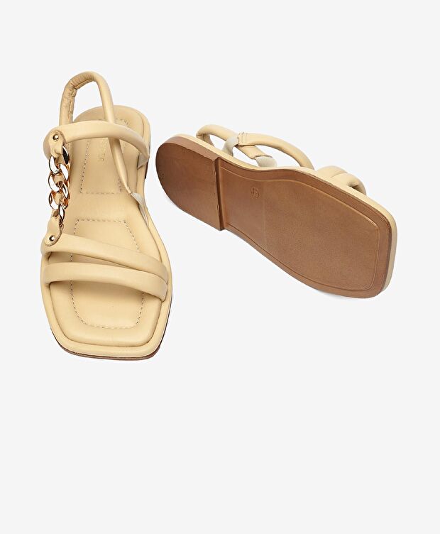 Kadın Bej Hakiki Deri Sandalet - 6