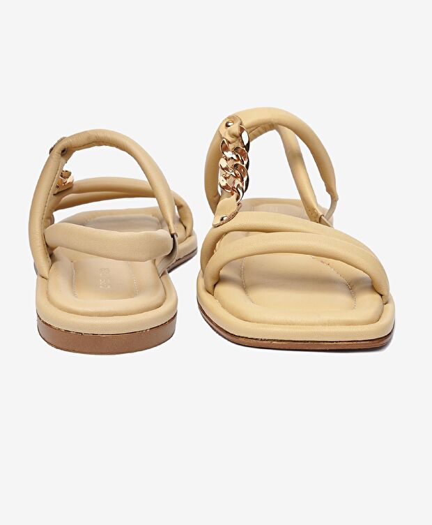 Kadın Bej Hakiki Deri Sandalet - 7