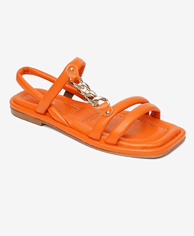 Kadın Turuncu Hakiki Deri Sandalet - 2