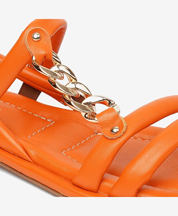 Kadın Turuncu Hakiki Deri Sandalet - 5