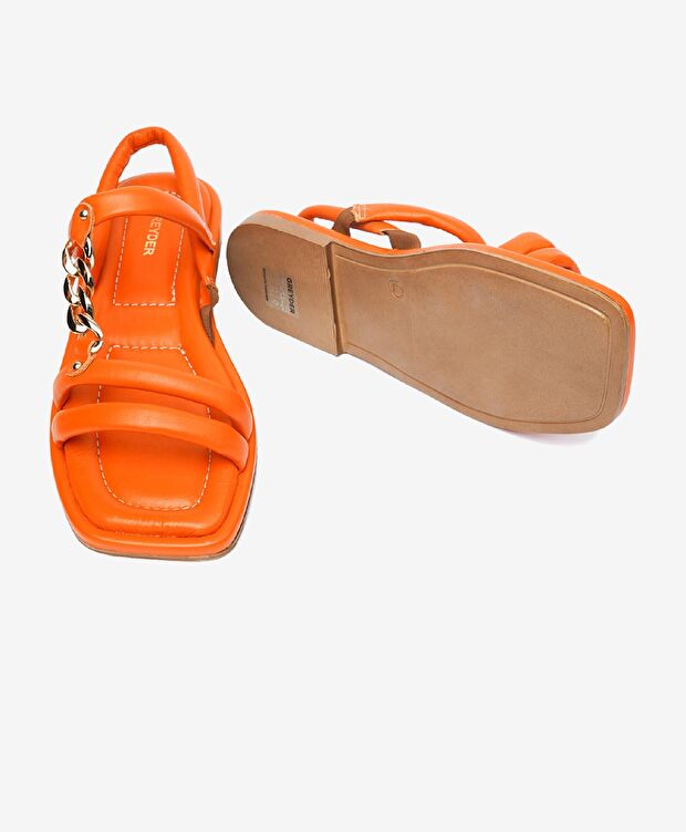 Kadın Turuncu Hakiki Deri Sandalet - 6