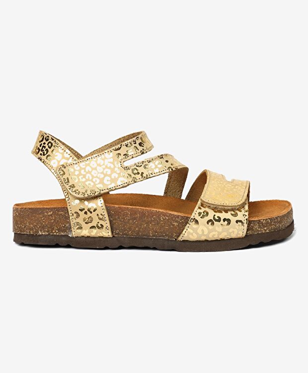 Kız Çocuk Leopar Baskılı Hakiki Deri Sandalet - 1