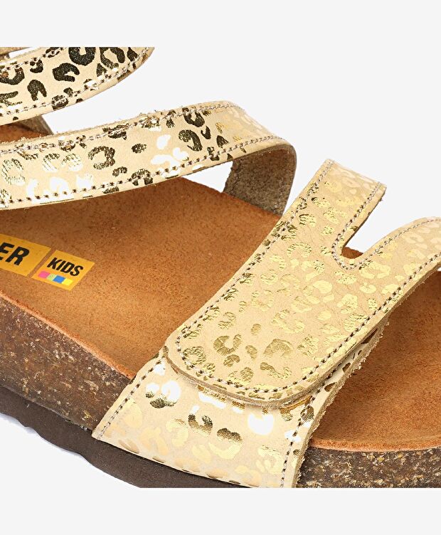 Kız Çocuk Leopar Baskılı Hakiki Deri Sandalet - 5