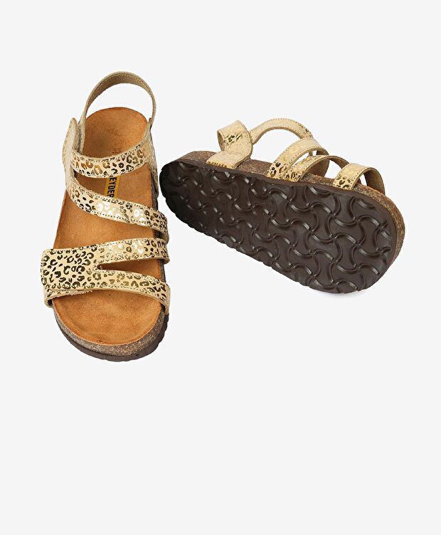 Kız Çocuk Leopar Baskılı Hakiki Deri Sandalet - 6